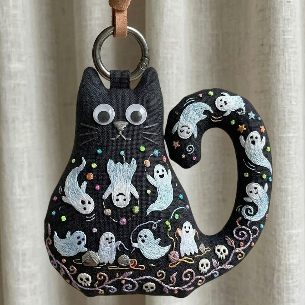 Rubbyoo Cat Embroidery Kit -  Cheerful Cute Ghost | Whimsical Skeleton Hanging Ornament | Charming Spooky Halloween Home Decor - 6 inches hoop kit - image 1