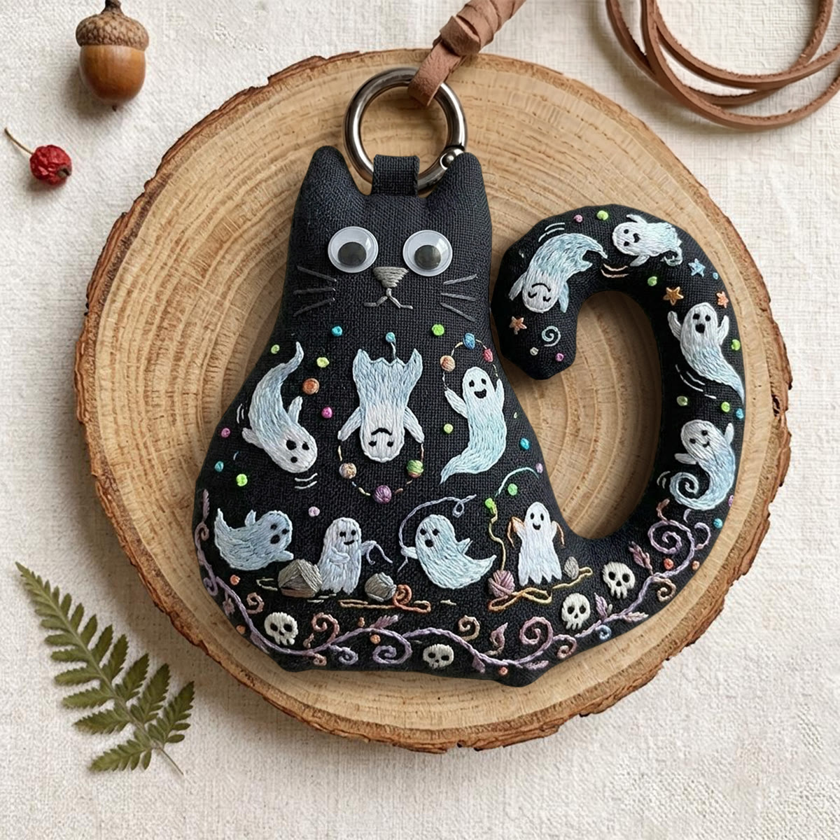 Rubbyoo Cat Embroidery Kit -  Cheerful Cute Ghost | Whimsical Skeleton Hanging Ornament | Charming Spooky Halloween Home Decor - image 6