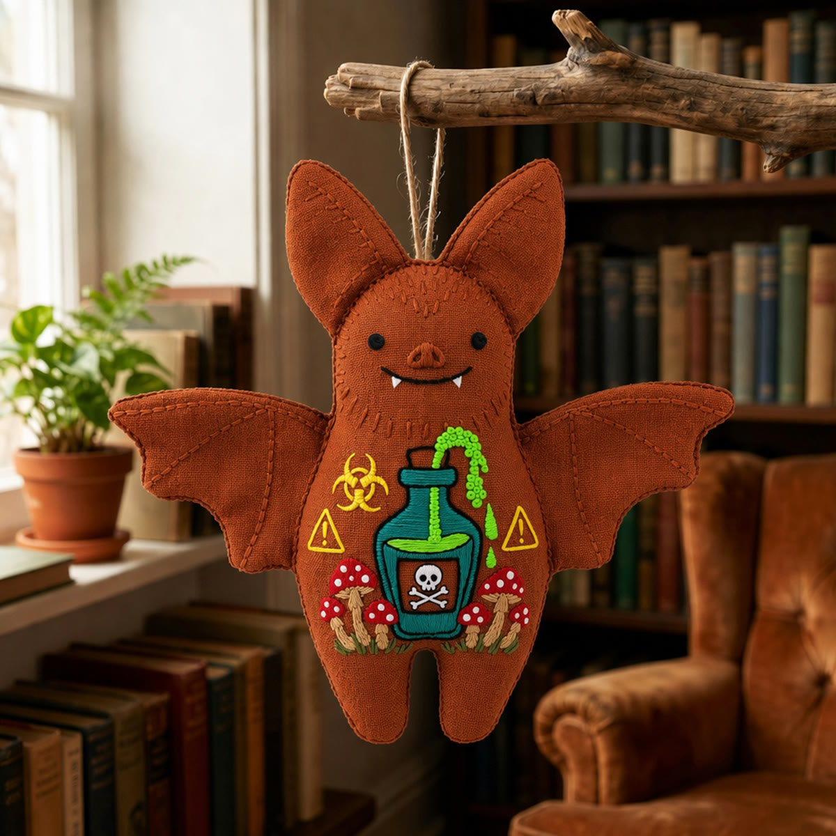 Rubbyoo Bat Embroidery Kit - Creepy Toxic Potion | Poison Mushroom Skull Artwork | Unique Halloween Party Decoration - image 2