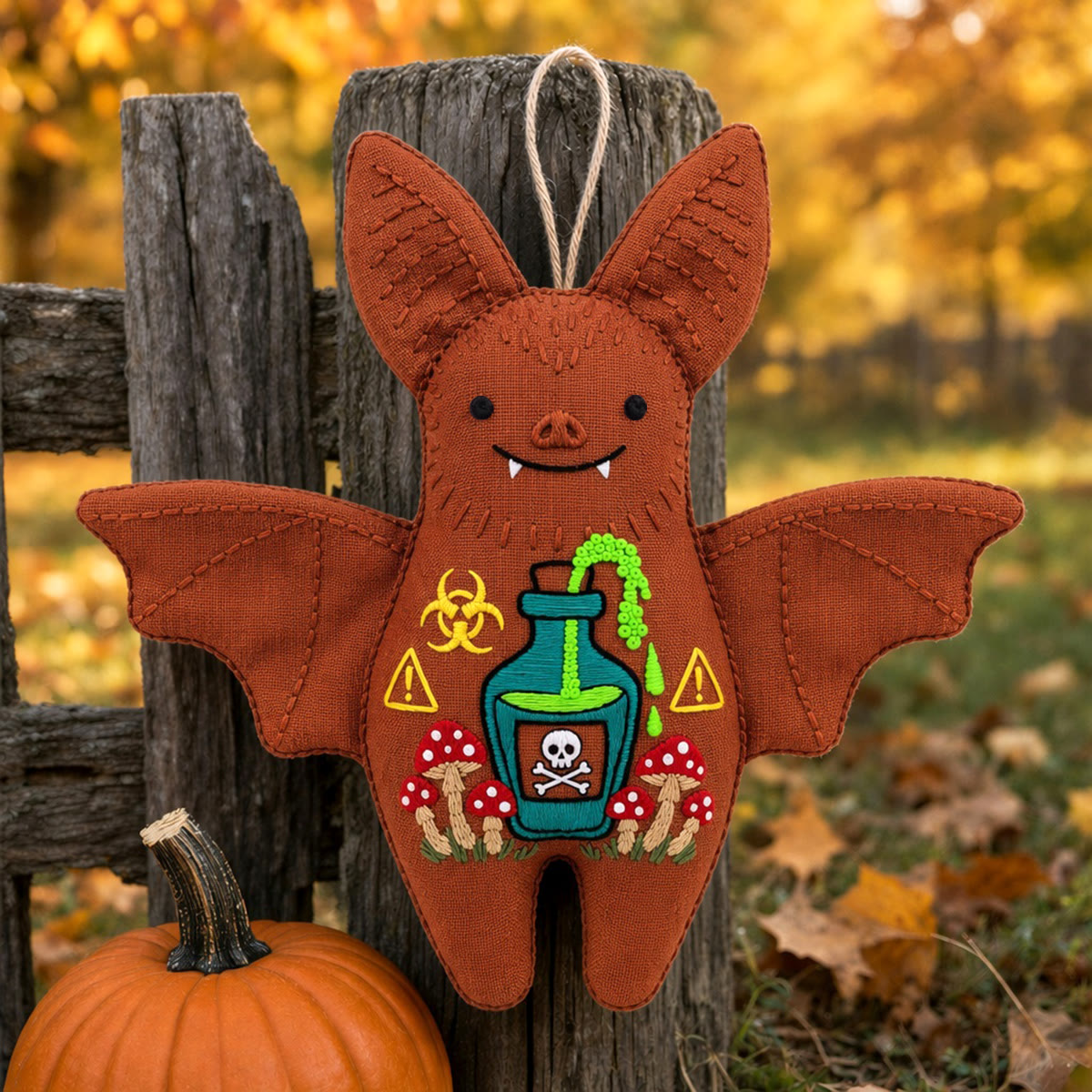 Rubbyoo Bat Embroidery Kit - Creepy Toxic Potion | Poison Mushroom Skull Artwork | Unique Halloween Party Decoration - image 6
