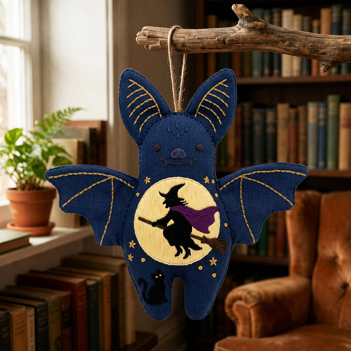 Rubbyoo Bat Embroidery Kit - Moonlit Flying Witch | Halloween Spooky Night Scene | Magical Starry Night - image 2