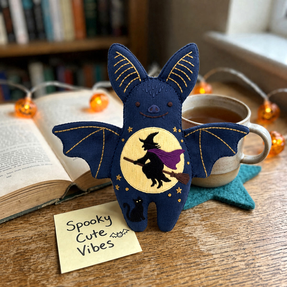 Rubbyoo Bat Embroidery Kit - Moonlit Flying Witch | Halloween Spooky Night Scene | Magical Starry Night - image 4