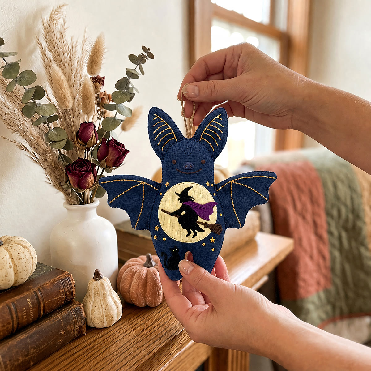 Rubbyoo Bat Embroidery Kit - Moonlit Flying Witch | Halloween Spooky Night Scene | Magical Starry Night - image 3