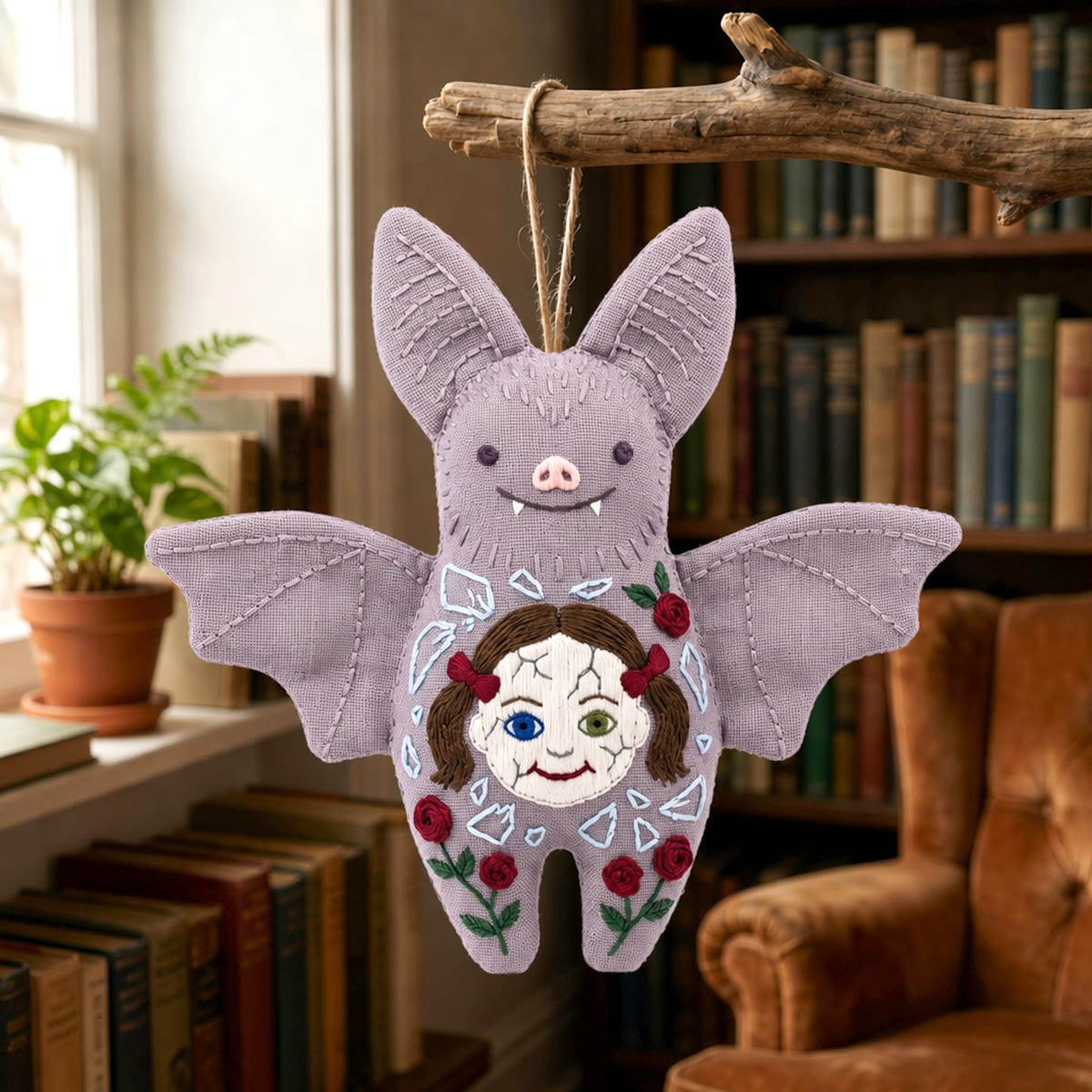 Rubbyoo Bat Embroidery Kit - Spooky Floral Doll | Halloween Gothic Fairycore Handmade Gift | Medieval Folklore Decor - image 2