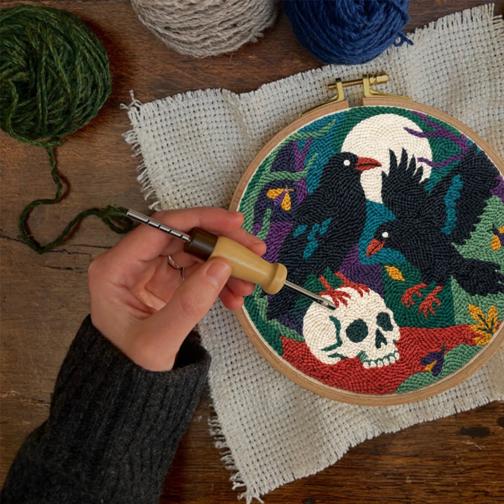 Midnight Raven  Punch Needle Kit -  Dark Aesthetic Hoop Art  | Gothic Spooky Season Accent - image 7