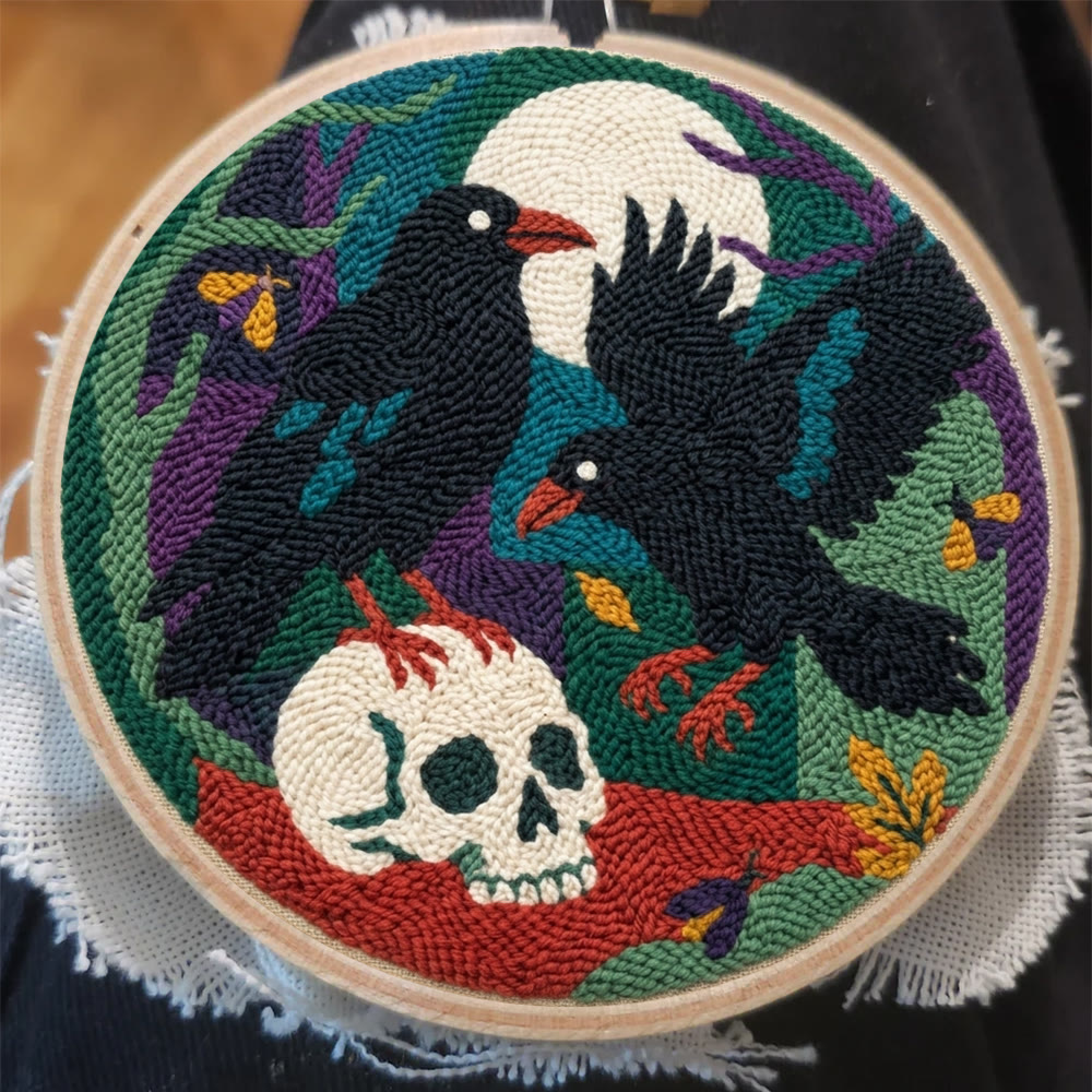 Midnight Raven  Punch Needle Kit -  Dark Aesthetic Hoop Art  | Gothic Spooky Season Accent - image 3