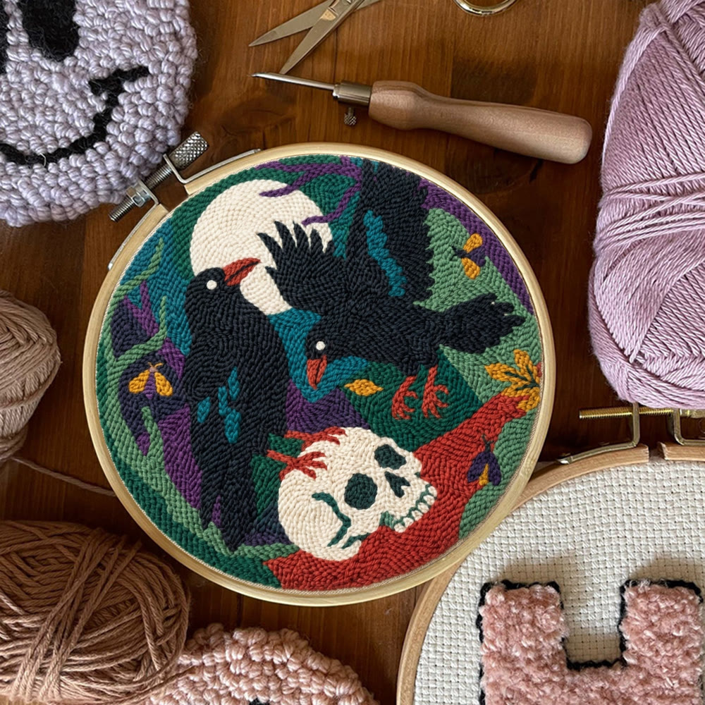 Midnight Raven  Punch Needle Kit -  Dark Aesthetic Hoop Art  | Gothic Spooky Season Accent - image 6