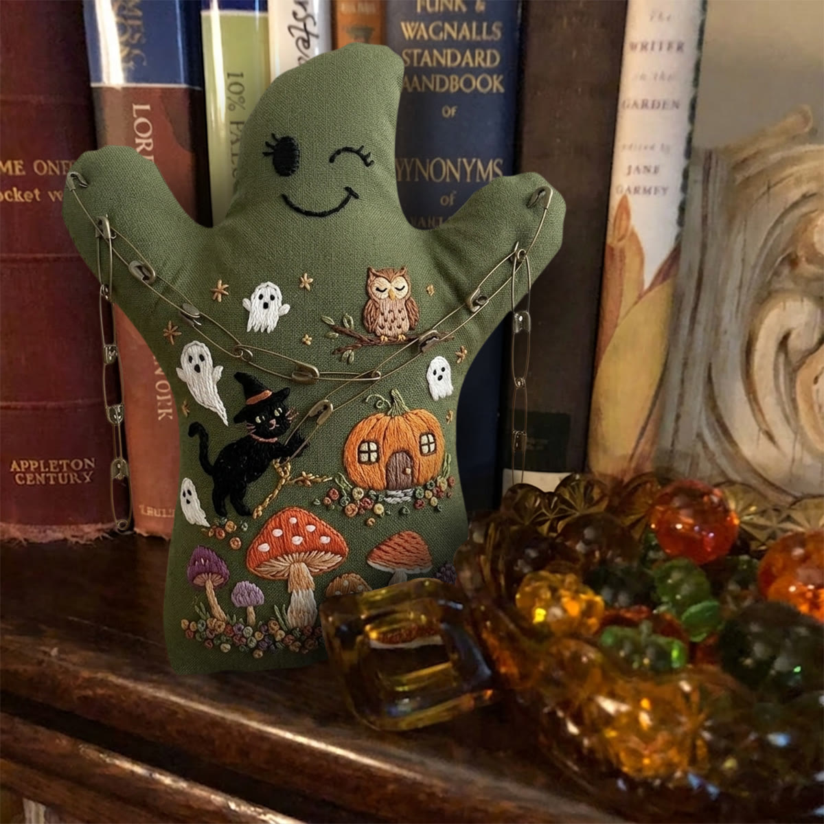 Rubbyoo Ghost Embroidery Kit - Enchanted Pumpkin Cottage | Ideal Halloween Gift For Kids | Black Cat In Witch Hat Craft - image 3