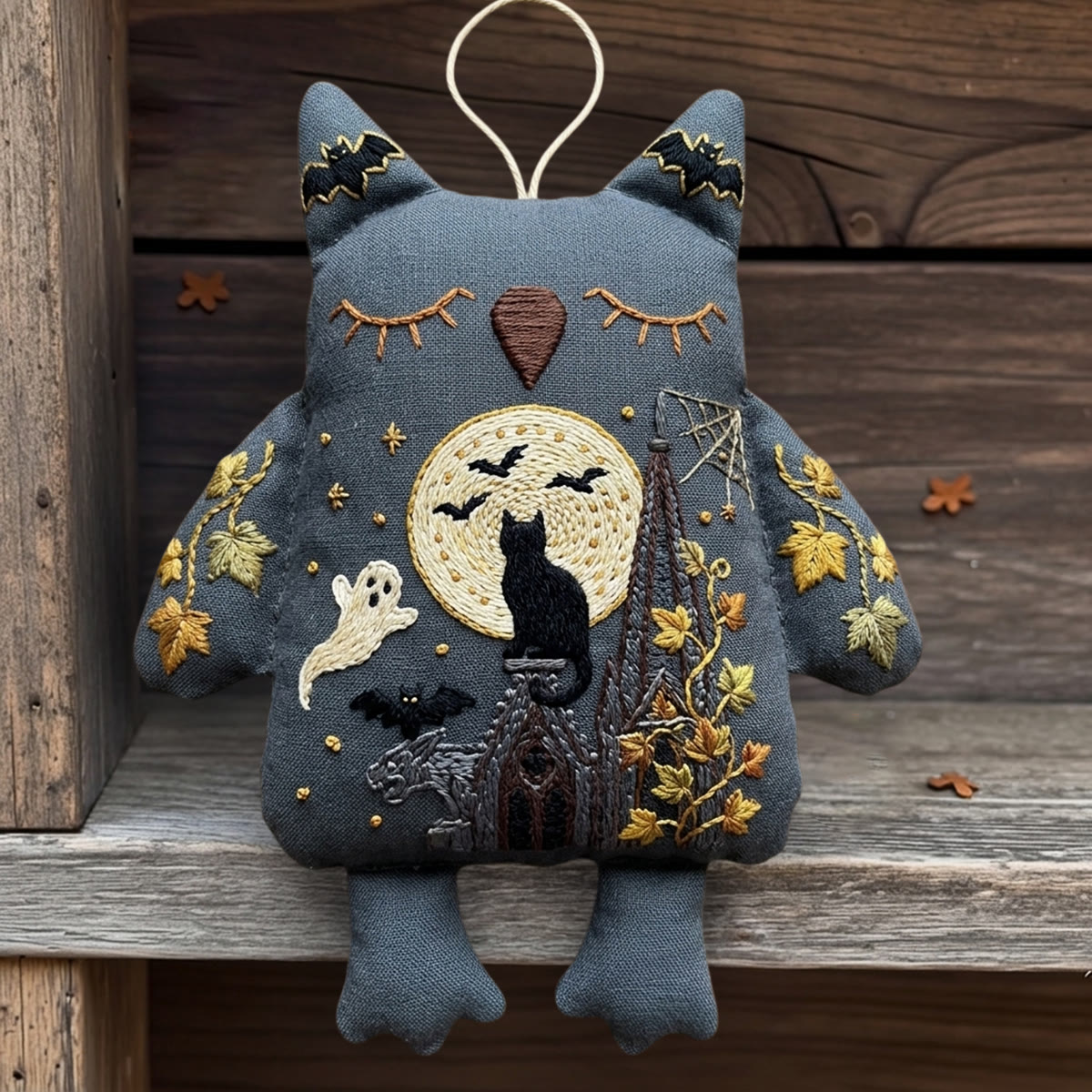 Rubbyoo Owl Embroidery Kit -  Moonlit Black Cat On The Top | Halloween Gothnic Shelf Decor | Dark Cottagecore Handmade Art - image 2