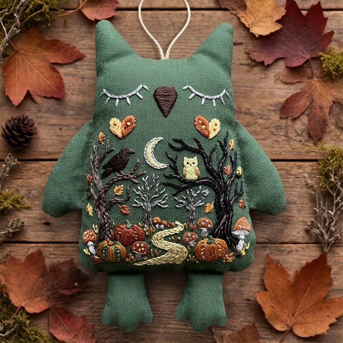 Rubbyoo Owl Embroidery Kit -  Mysterious Pumpkin Woodland | Diy Whimsical Halloween Home Accent | Spooky Forest Night Craft - 6 inches hoop kit - image 1