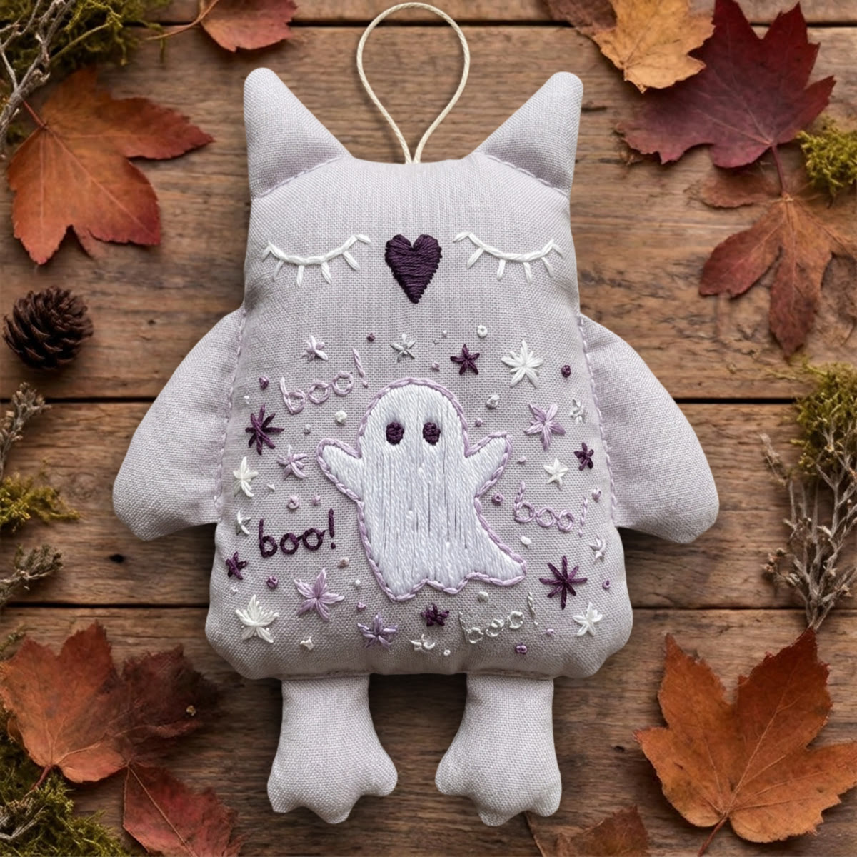 Rubbyoo Owl Embroidery Kit -  Lovely Ghost Boo | Halloween Nursery Room Accent | Cute Holiday Home Decor - 6 inches hoop kit - image 1