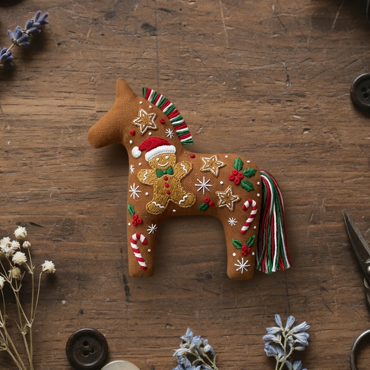 Rubbyoo Dala Horse Embroidery Kit - Christmas Gingerbread Man | Lovely Xmas Tree Decor | Thoughtful Holiday Gift For Beginners - 6 inches hoop kit - image 1