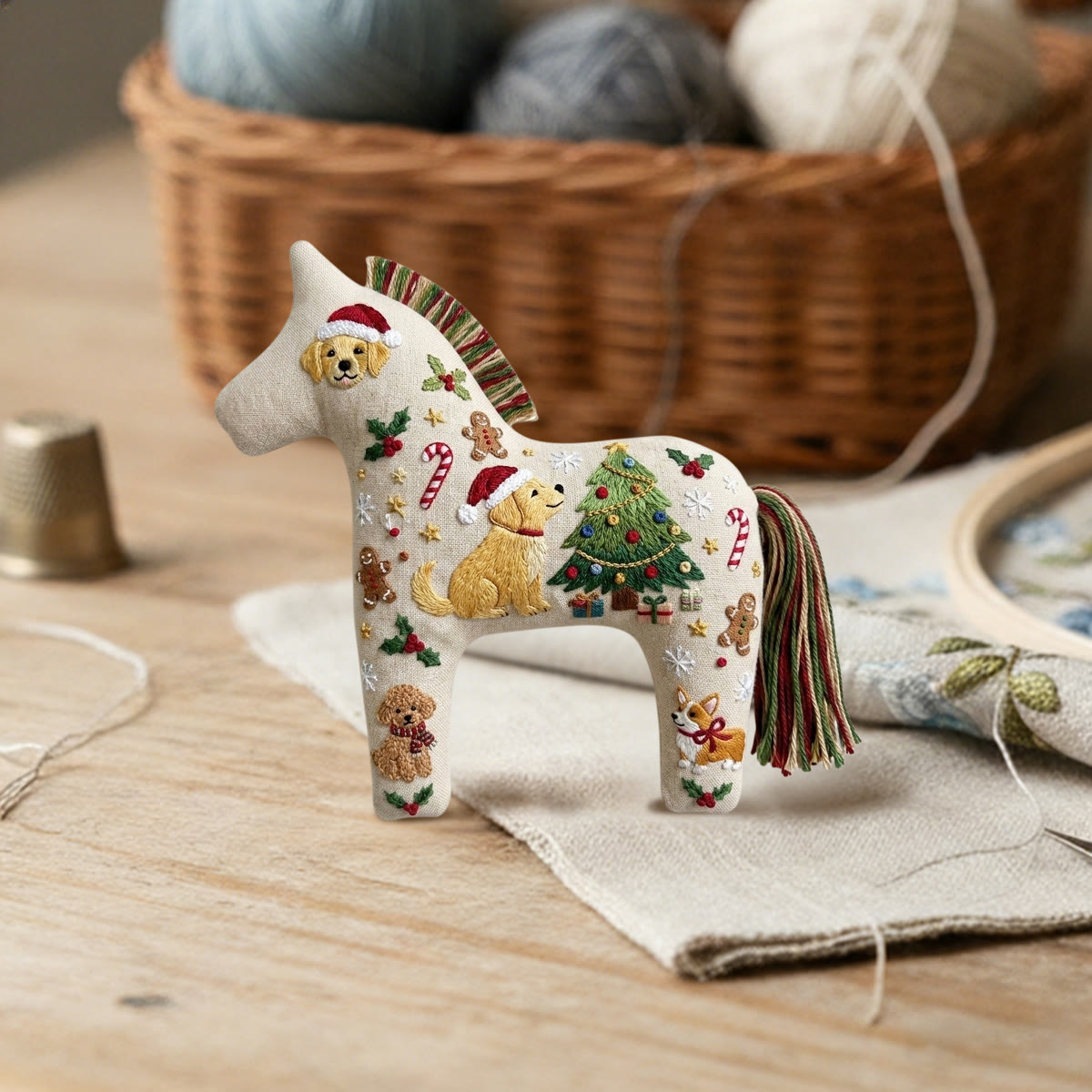 Rubbyoo Dala Horse Embroidery Kit - Christmas Playful Doggys | Adorable Festive Gift For Kids | Fantastic Nursery Room Decor - image 2