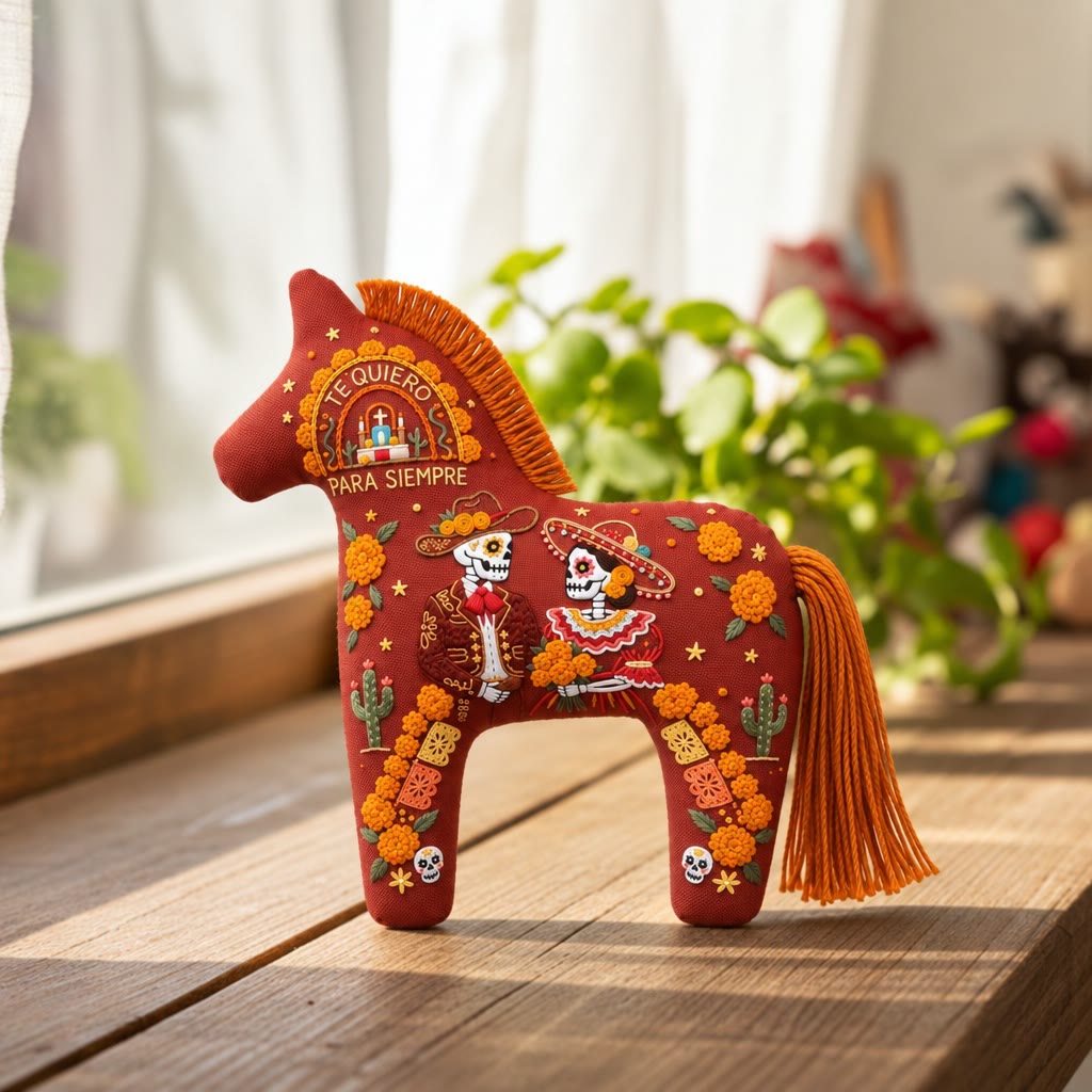 Rubbyoo Dala Horse Embroidery Kit - Forever Marigold Love | Floral Day Of The Dead Accent | Mexican Folk Art Holiday Decor - image 2