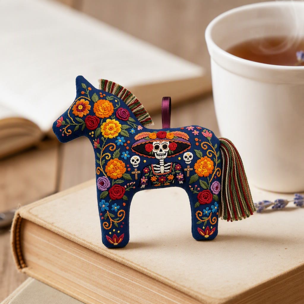 Rubbyoo Dala Horse Embroidery Kit - Vibrant Floral Sugar Skull | Ideal Day Of The Dead Party Decor | Unique Gift For Folk Art Lovers - image 2