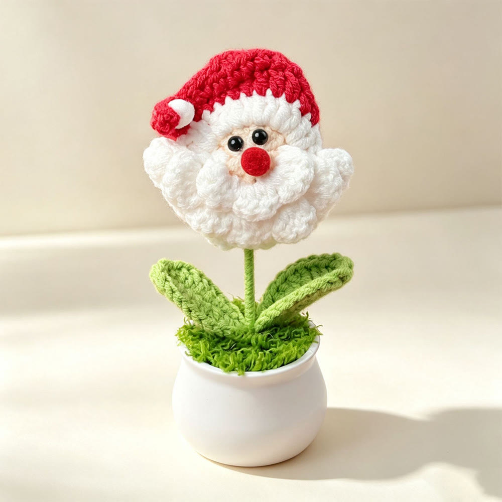 Rubbyoo Santa Claus Flower Pot - Handmade Festive Crochet Art | Christmas Faux Plant Desk Decor - Red Santa - image 4