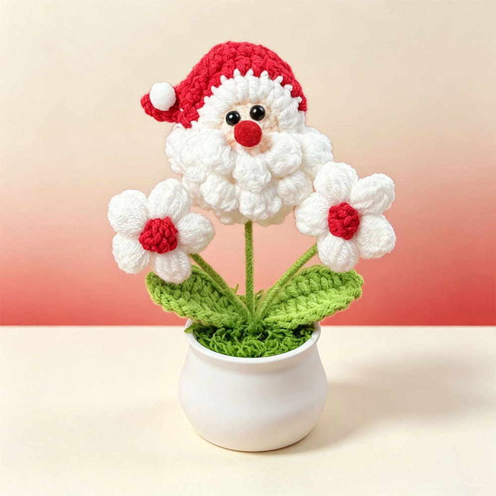 Rubbyoo Santa Claus Flower Pot - Handmade Festive Crochet Art | Christmas Faux Plant Desk Decor - Red White - image 7