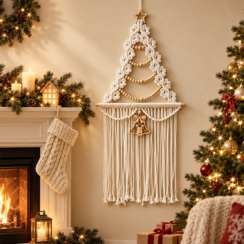 Rubbyoo Christmas Tree Tassel Woven Wall Hanging - Handmade Boho Accent | Festive Decoration For Home  - Beige - image 5
