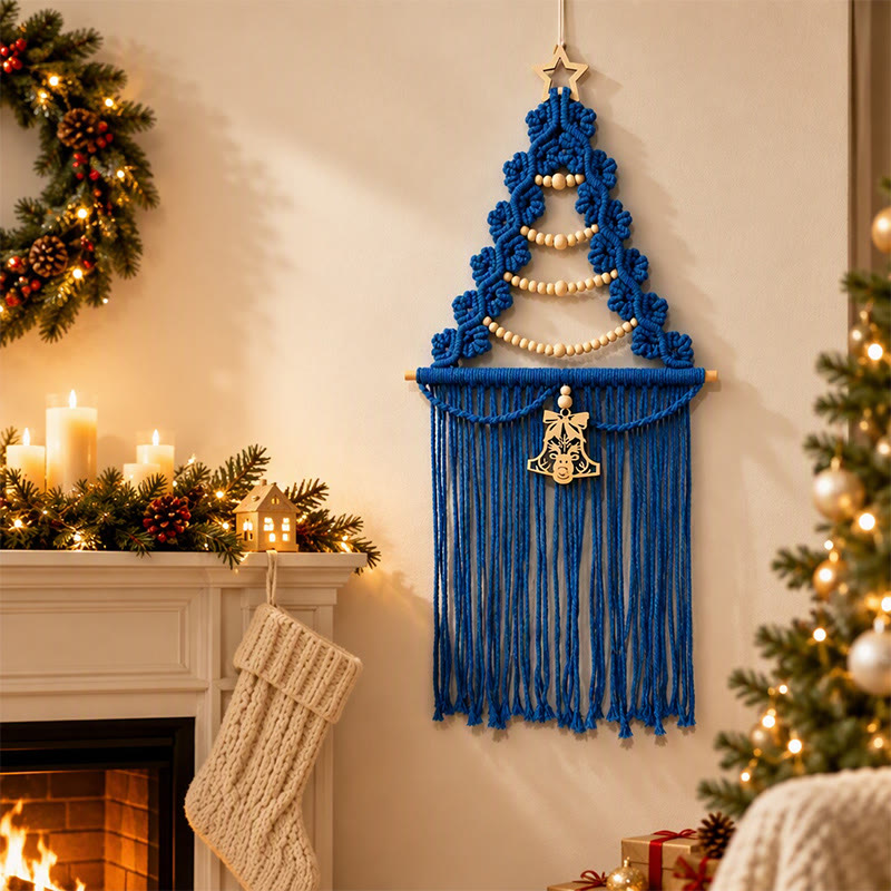 Rubbyoo Christmas Tree Tassel Woven Wall Hanging - Handmade Boho Accent | Festive Decoration For Home  - Klein blue - image 3