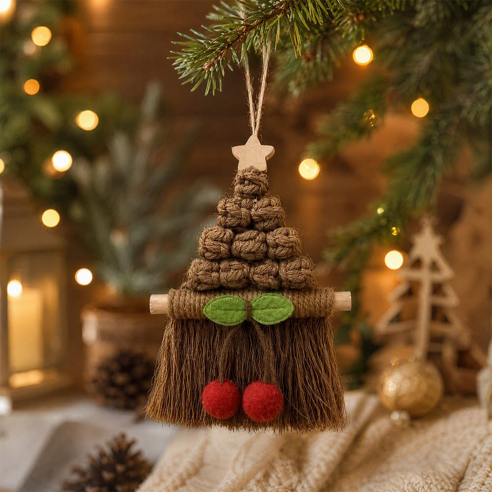 Rubbyoo Christmas Tree Cherry Wall Hanging - Festive Crochet Tassel Ornament | Handcrafted Rustic Holiday Decor  - Brown - image 4
