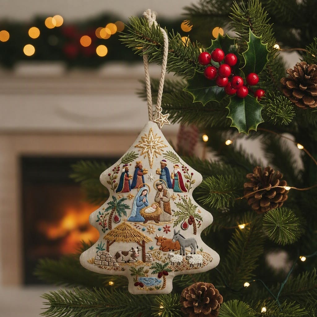 Rubbyoo Tree-shaped Embroidery Kit - The Birth Of Jesus | Ideal Religious Christmas Accent | Christian Nativity Scene Craft - 6 inches hoop kit - image 1