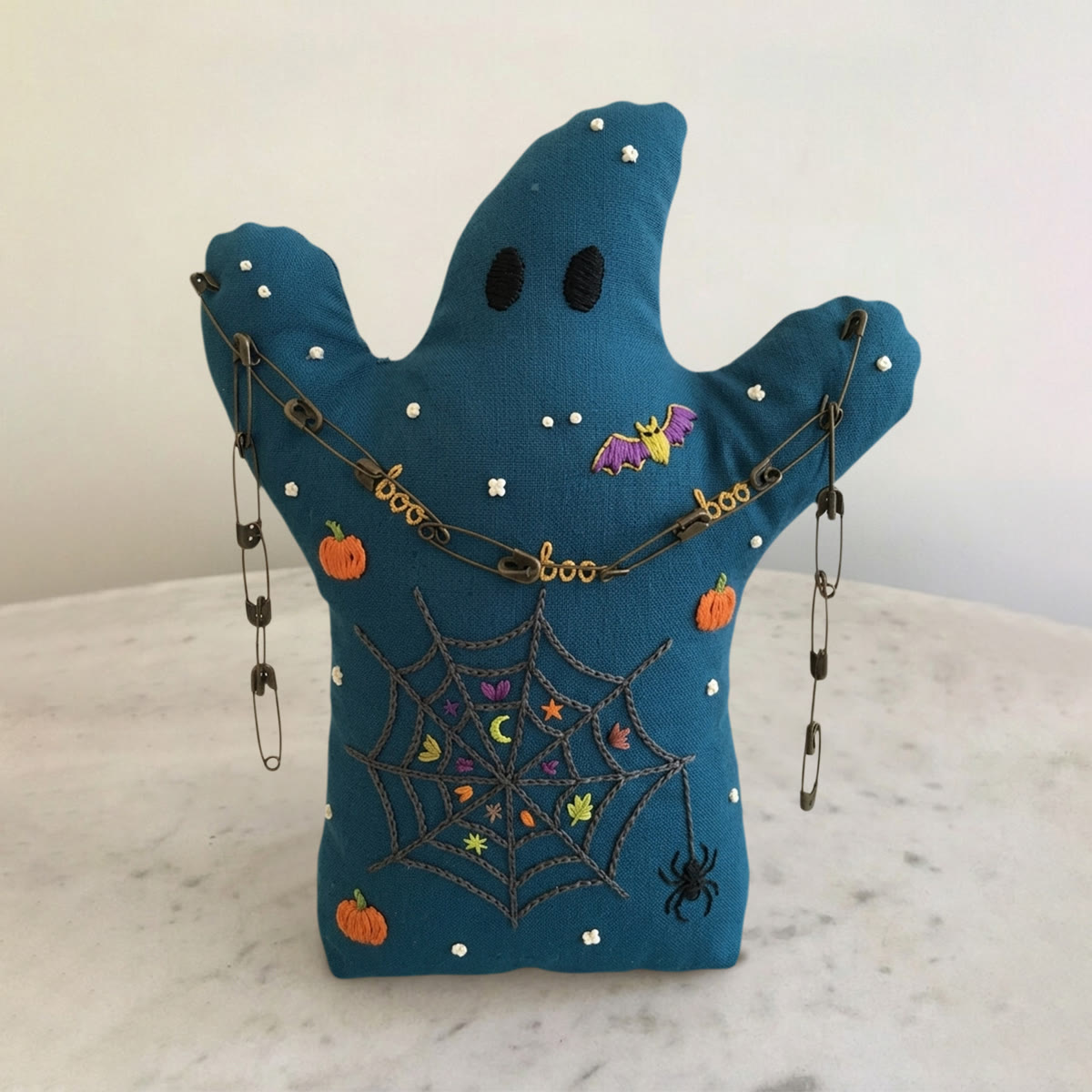 Rubbyoo Ghost Embroidery Kit - Mysterious Spider Web | Perfect Halloween Nursery Room Accent | Ideal Handmade Craft For Beginners - 6 inches hoop kit - image 1