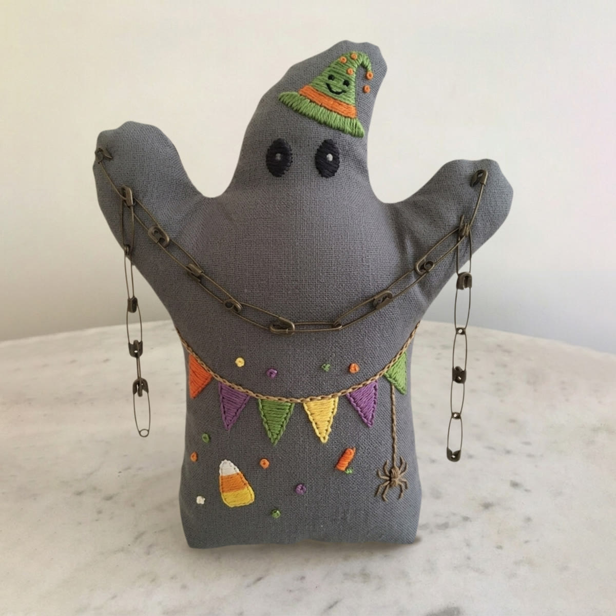 Rubbyoo Ghost Embroidery Kit - Colorful Ribbon | Simple Holiday Sewing Craft | Suitable For Halloween Party  - 6 inches hoop kit - image 1