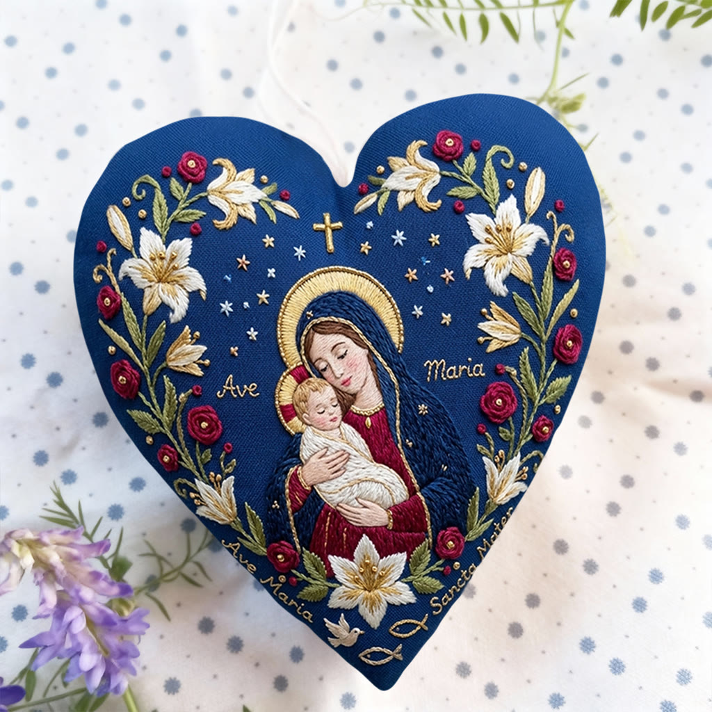 Rubbyoo Heart Embroidery Kit -  Floral Ave Maria | Christian Handmade Gift For Home Decor | Religious Christmas Shelf Decor - image 3