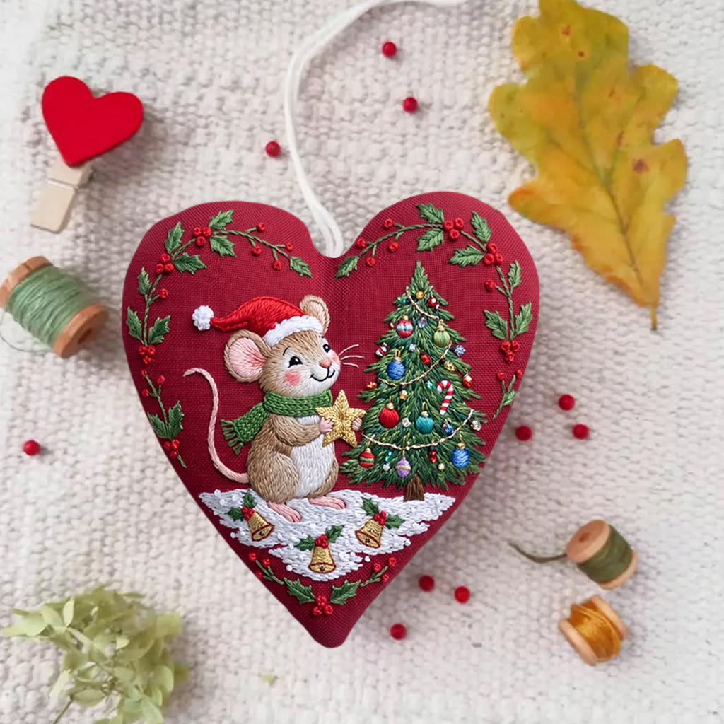 Rubbyoo Heart Embroidery Kit -  Lovely Mouse | Handmade Christmas Nursery Decor | Ideal Xmas Tree Hanging - image 2