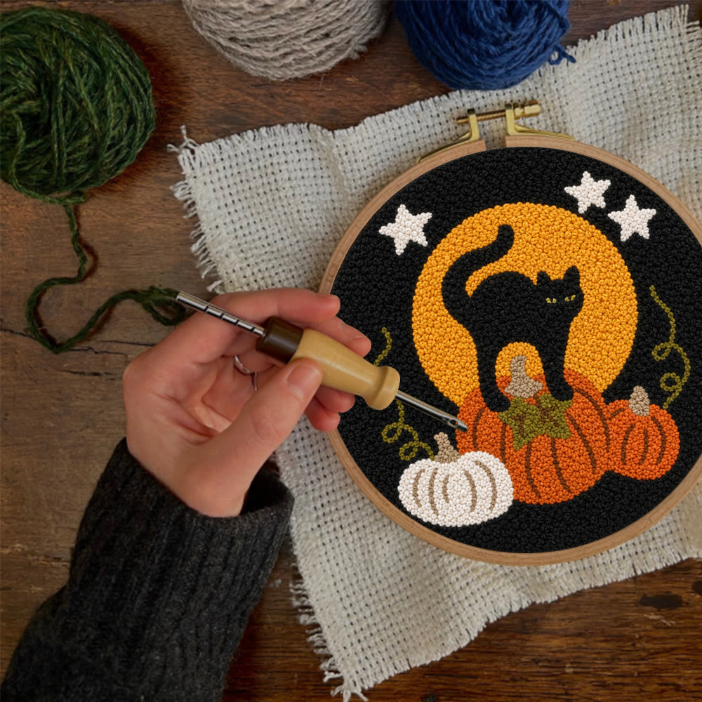 Halloween Kitty Cat Punch Needle Kit - Hand-stitched Whimsical Fiber Art | Special Halloween Gift For Friends - image 9