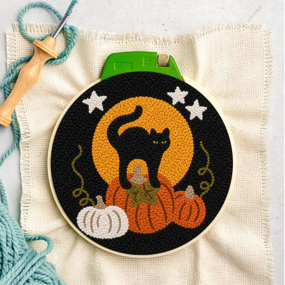 Halloween Kitty Cat Punch Needle Kit - Hand-stitched Whimsical Fiber Art | Special Halloween Gift For Friends - image 8