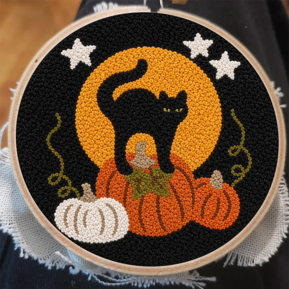 Halloween Kitty Cat Punch Needle Kit - Hand-stitched Whimsical Fiber Art | Special Halloween Gift For Friends - image 3