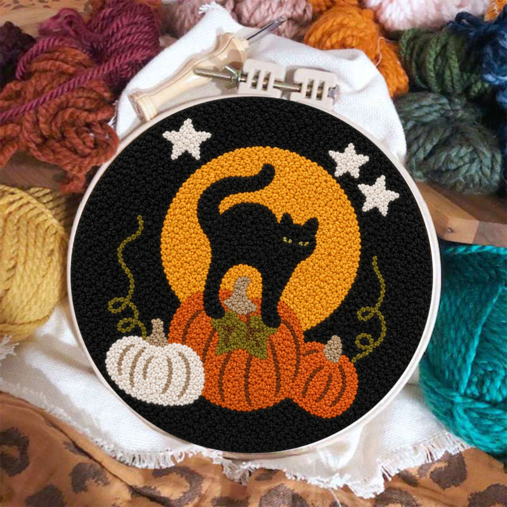 Halloween Kitty Cat Punch Needle Kit - Hand-stitched Whimsical Fiber Art | Special Halloween Gift For Friends - image 4