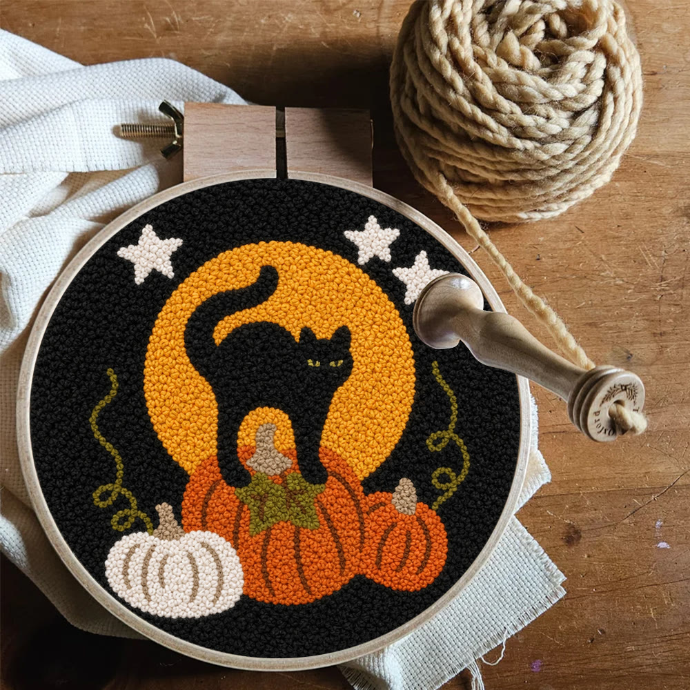 Halloween Kitty Cat Punch Needle Kit - Hand-stitched Whimsical Fiber Art | Special Halloween Gift For Friends - image 5