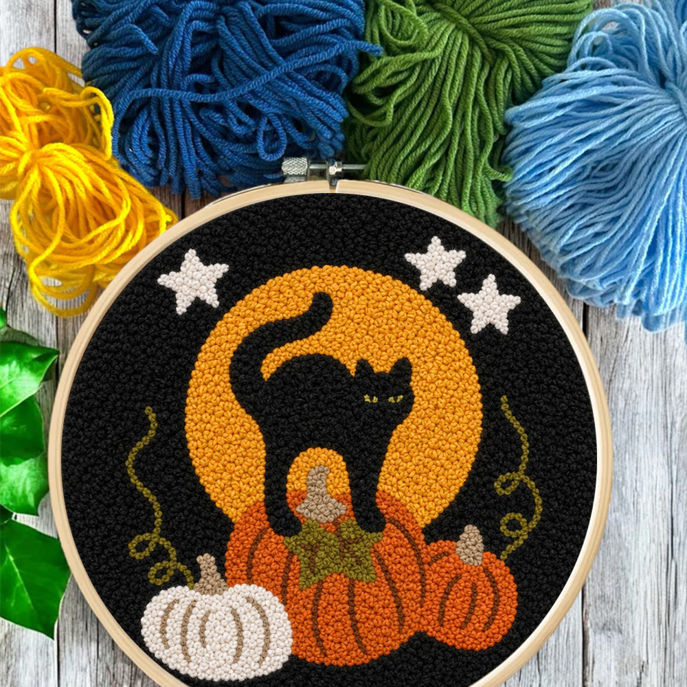 Halloween Kitty Cat Punch Needle Kit - Hand-stitched Whimsical Fiber Art | Special Halloween Gift For Friends - image 6