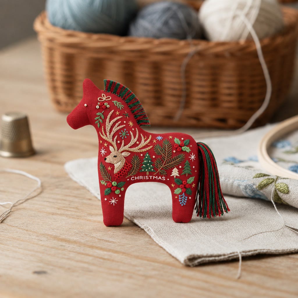 Rubbyoo Dala Horse Embroidery Kit - Vintage Christmas Deer | Ideal Xmas Tree Hanging | Handmade Holiday Gift For Nature Lovers - image 2
