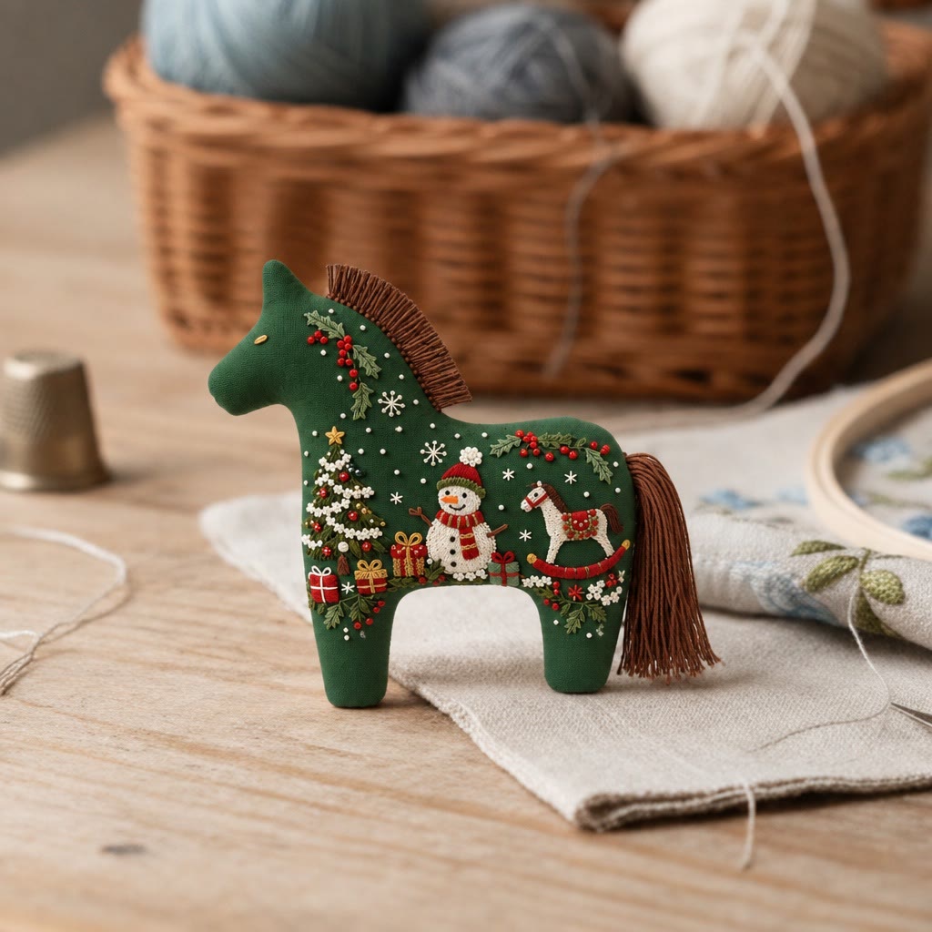 Rubbyoo Dala Horse Embroidery Kit - Christmas Snowman | Diy Xmas Tree Hanging | Cozy Festive Home Display Accent - image 2