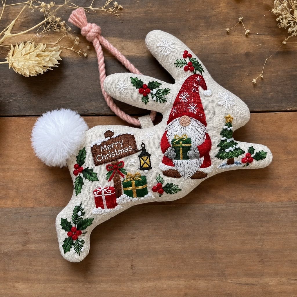 Rubbyoo Rabbit Embroidery Kit -  Merry Christmas Gnomes | Cozy Festive Home Shelf Decor | Cute Creatures Nursery Room Accent - 6 inches hoop kit - image 1