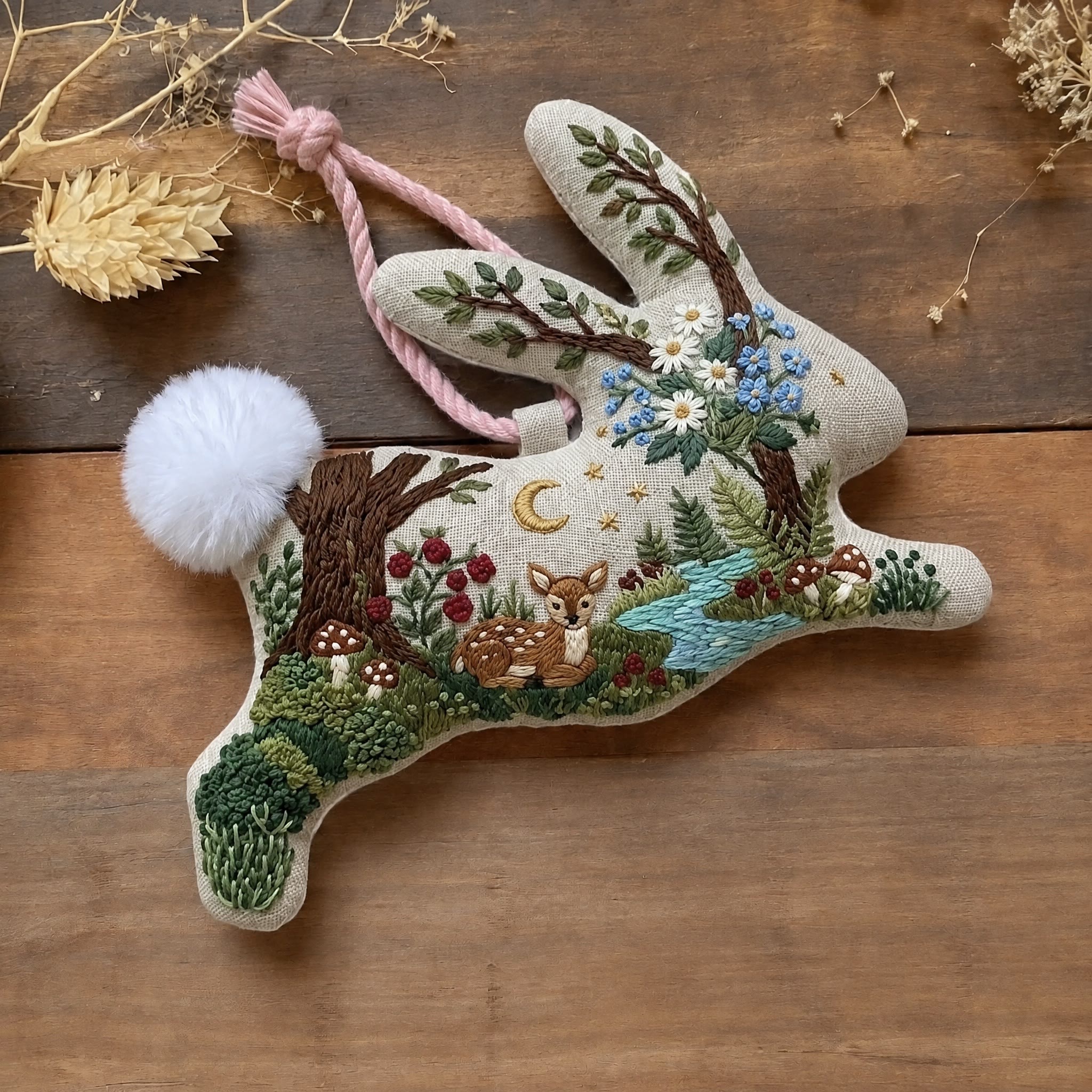 Rubbyoo Rabbit Embroidery Kit -  The Peaceful Deer | Cozy Woodland Craft | Lovely Creature Art For Nature Lovers - 6 inches hoop kit - image 1