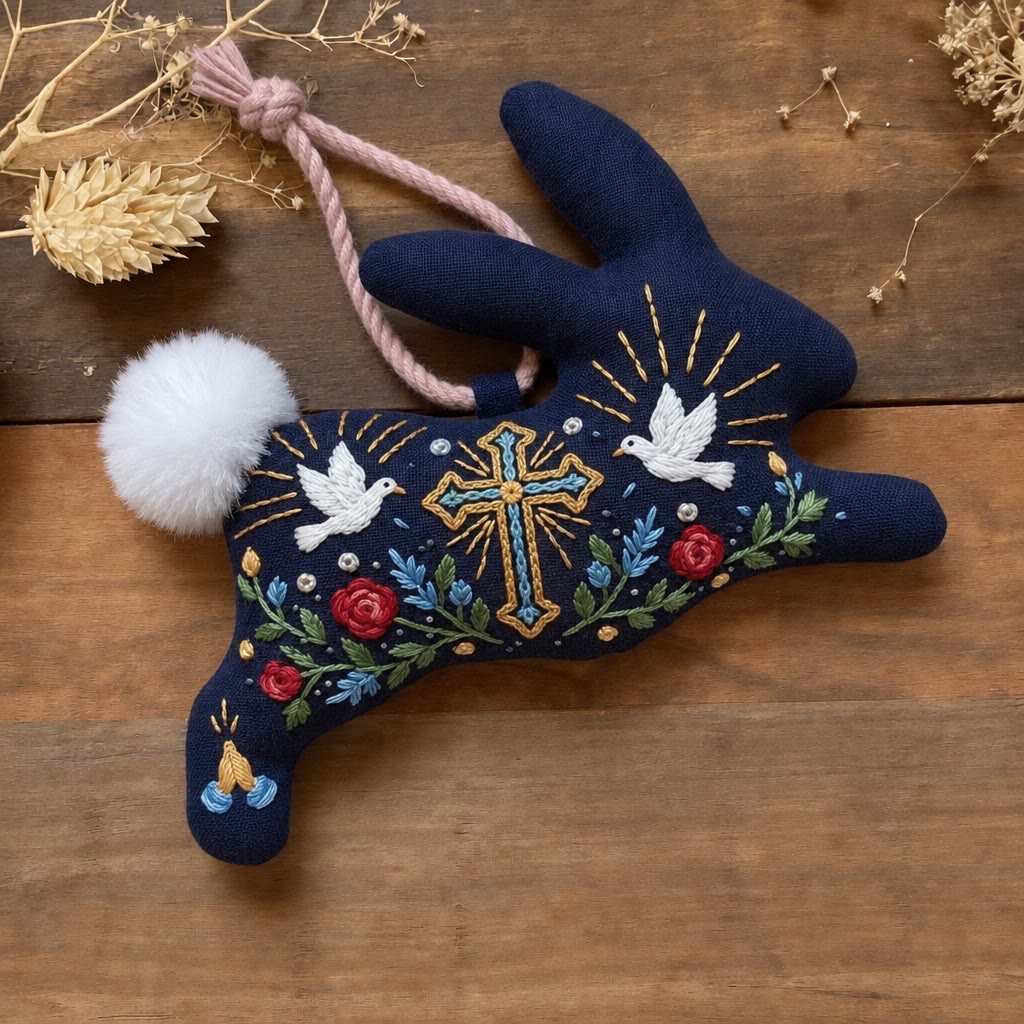 Rubbyoo Rabbit Embroidery Kit - Sacred Cross And Dove | Christian Religious Diy Craft | Faithful Holiday Room Ornament - 6 inches hoop kit - image 1