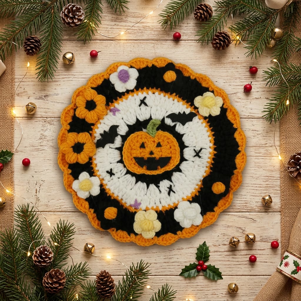 Rubbyoo Charming Holiday Coasters - Lovely Festive Crochet Art | Cozy Seasonal Table Decor - Pumpkin-3pcs - image 5