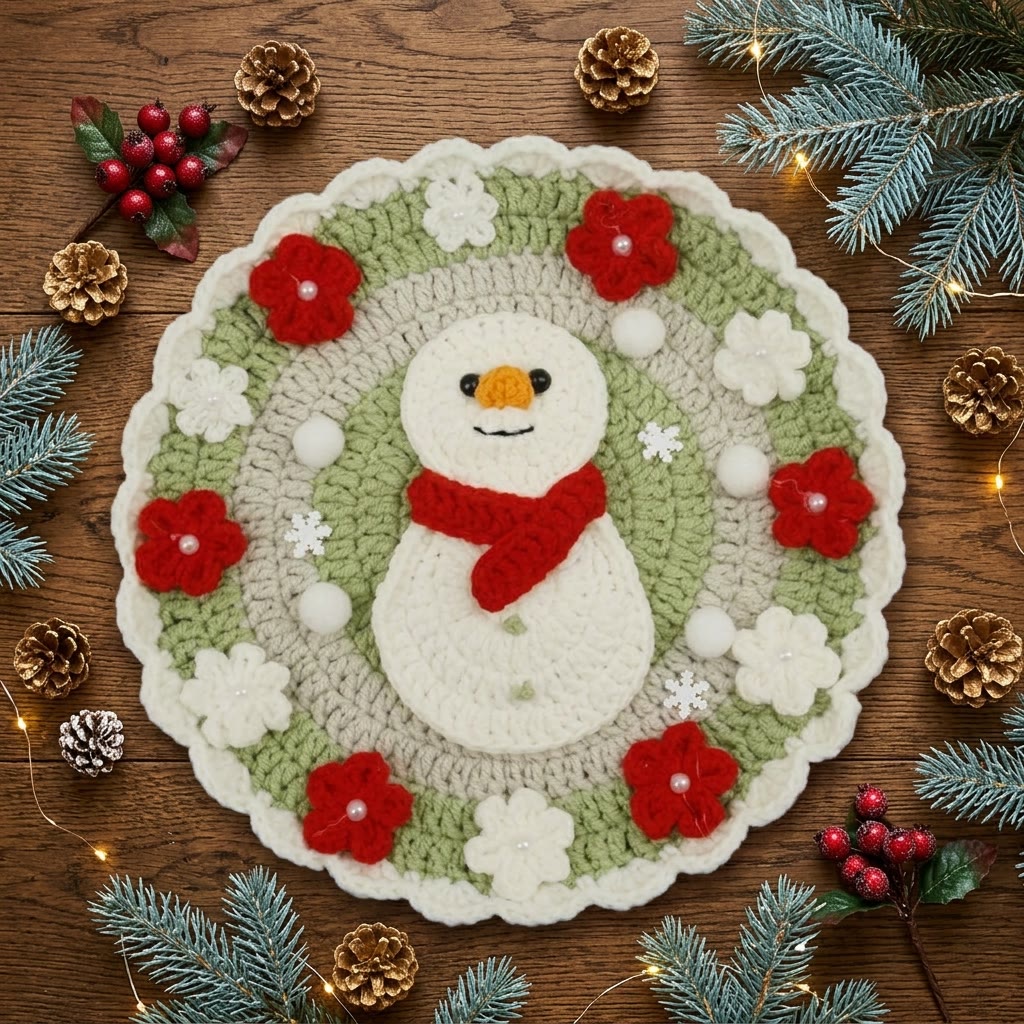 Rubbyoo Charming Holiday Coasters - Lovely Festive Crochet Art | Cozy Seasonal Table Decor - Snowman-3pcs - image 4
