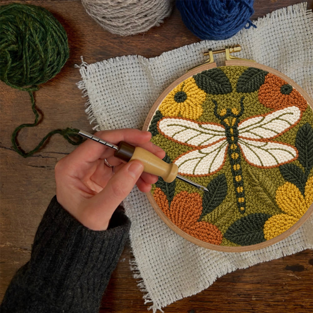 Enchanted Dragonfly Punch Needle Kit - Handmade Stylish Gift Idea | Vintage Dragonfly & Flowers Handicraft - image 7