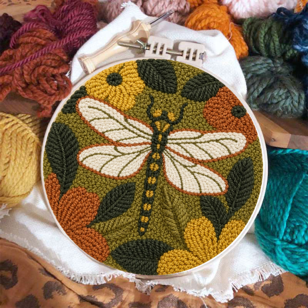 Enchanted Dragonfly Punch Needle Kit - Handmade Stylish Gift Idea | Vintage Dragonfly & Flowers Handicraft - image 4