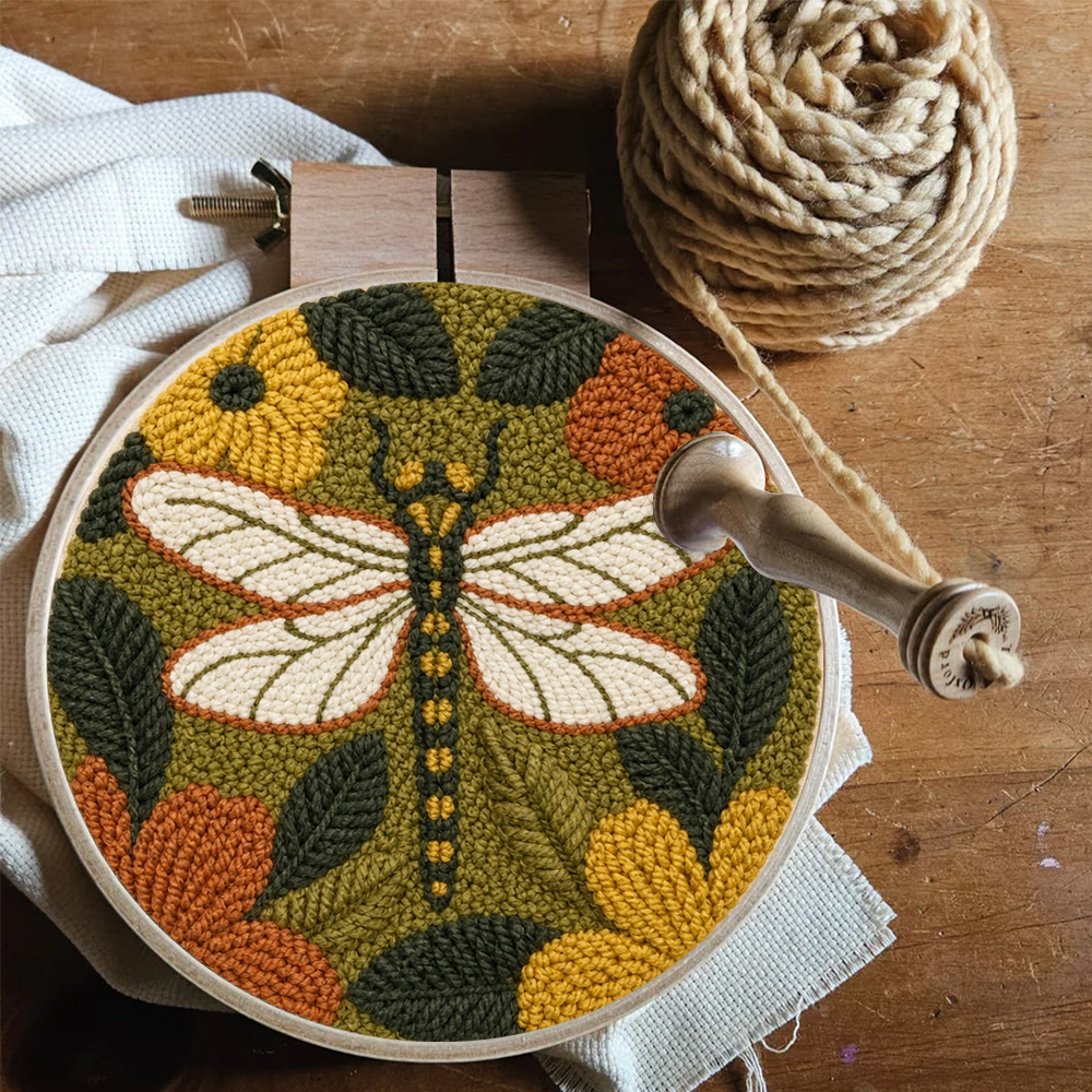 Enchanted Dragonfly Punch Needle Kit - Handmade Stylish Gift Idea | Vintage Dragonfly & Flowers Handicraft - image 5