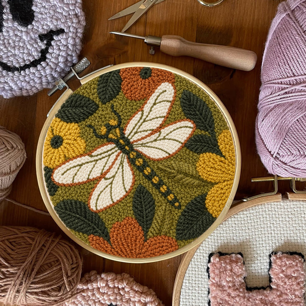 Enchanted Dragonfly Punch Needle Kit - Handmade Stylish Gift Idea | Vintage Dragonfly & Flowers Handicraft - image 8