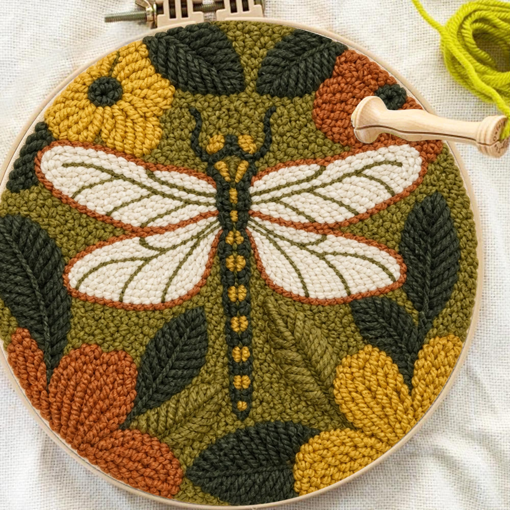 Enchanted Dragonfly Punch Needle Kit - Handmade Stylish Gift Idea | Vintage Dragonfly & Flowers Handicraft - image 2
