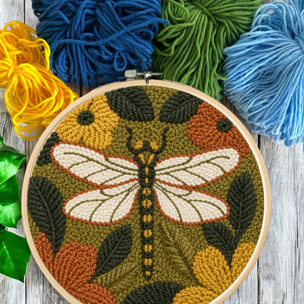 Enchanted Dragonfly Punch Needle Kit - Handmade Stylish Gift Idea | Vintage Dragonfly & Flowers Handicraft - image 9
