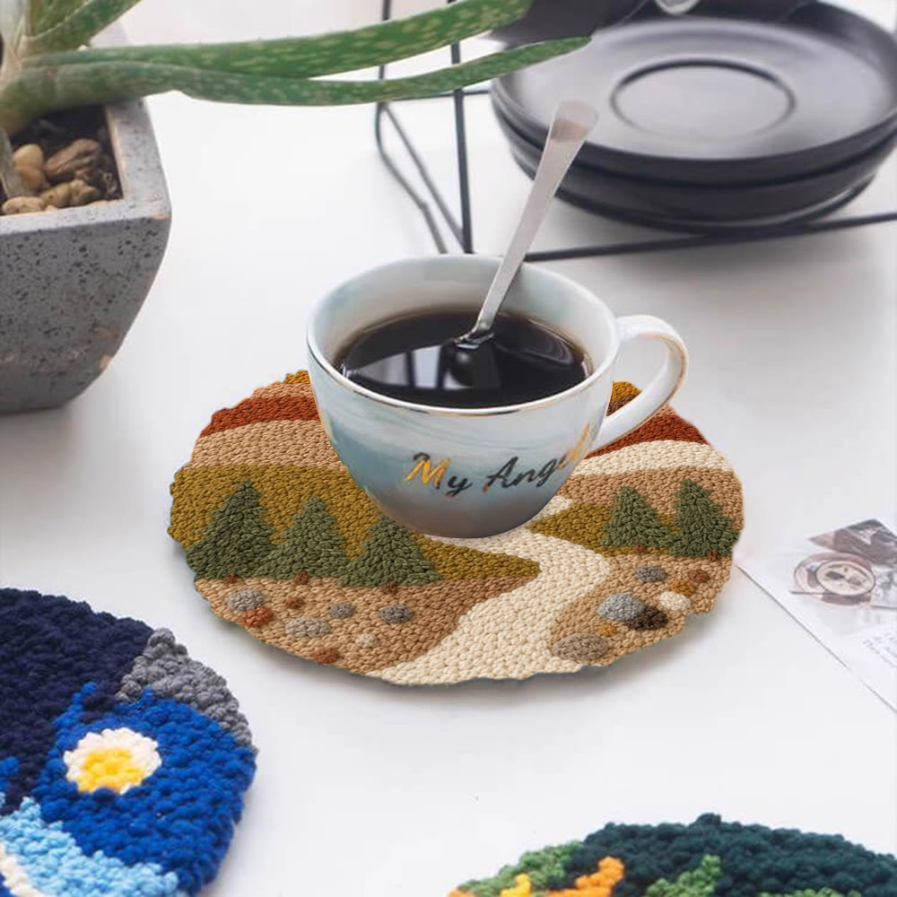 Golden Mountain Range Punch Needle Kit - Beginner-Friendly DIY Craft Project | Landscape Motif Gift For Nature Lover - 5 inch Coaster Kit - image 12