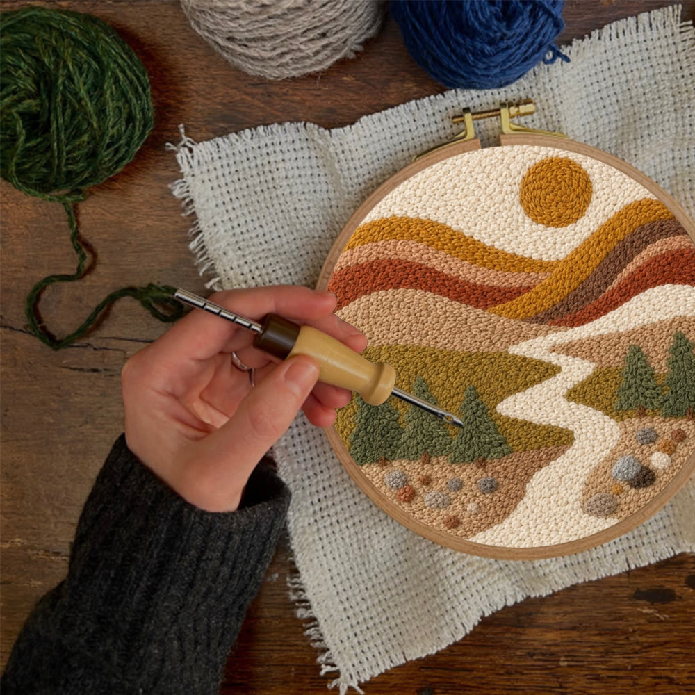 Golden Mountain Range Punch Needle Kit - Beginner-Friendly DIY Craft Project | Landscape Motif Gift For Nature Lover - image 7